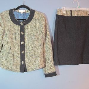 Casual Corner Tweed Dark Denim Jacket & Skirt Set